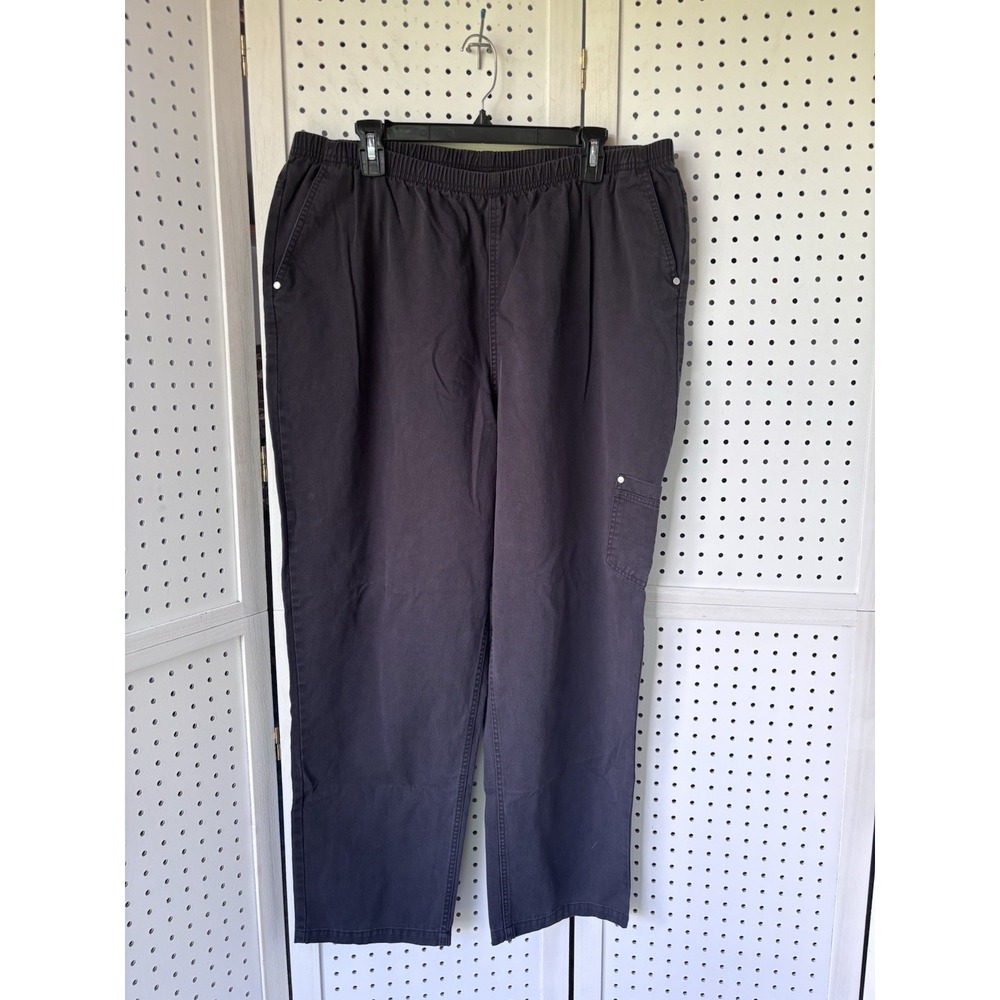 Blair Women's 20 Black Cargo Chino Pants Pull On Elastic Waist Cotton